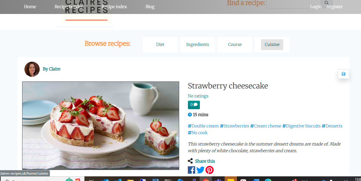 Screenshot of Claire's Recipes website