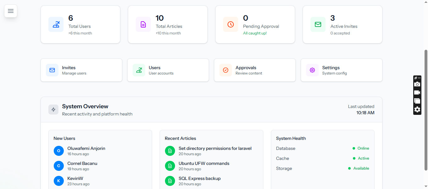 Screenshot of Knowledge Base application